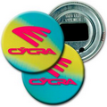2 1/4" Diameter Round PVC Bottle Opener w/ 3D Lenticular Images - Yellow/Turquoise (Imprinted)